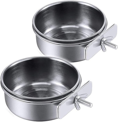 PINVNBY Parrot Feeding Cups Birds Food Dish Stainless Steel Parrot Feeders Water Cage Bowls with Clamp Holder for Cockatiel Conure Parakeet Macaw Small Animal (2PCS, Size: M)