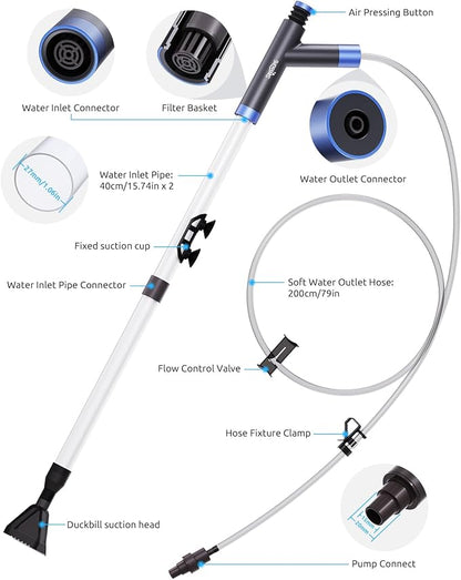 SEAOURA Aquarium Siphon Pump Gravel Cleaner, Fish Tank Vacuum Gravels Cleaning Kit, Manual Water Changer with Air Push Button, Aquariums Sand Clean Set, Hose for Suck Manure Wash Sand