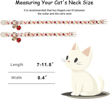 2 Pack Cute Cat Collars - Cartoon Bee Ladybug Breakaway Cat Collar with Bell & Matching Pendant, Adjustable Spring Summer Kitten Collars for Boy Girl Cats