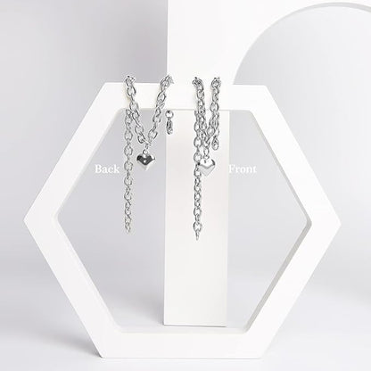 HOWWFALY Dog Collar and Cat Chain Necklace Stainless Steel Adjustable 18K Sliver Heart-Shaped Necklace for Small Pets Cats Kitten Puppy (Sliver, 7 inch)