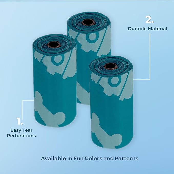Best Pet Supplies Dog Poop Bags (240 Bags) for Waste Refuse Cleanup, Doggy Roll Replacements for Outdoor Puppy Walking and Travel, Leak Proof and Tear Resistant, Thick Plastic - Turquoise