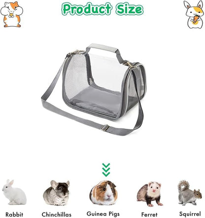 Reptile Small Animal Travel Carrier - Portable Ventilated Pet Carrier for Bearded Dragons, Lizards, Sugar Gliders, Hedgehogs, Rats, Birds, Guinea Pigs etc | Escape-Proof, Breathable Mesh (Grey)