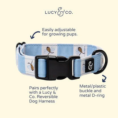 Lucy & Co. Bumbling Around Dog Collar, Adjustable Durable Dog Collar with Cute Print, Medium