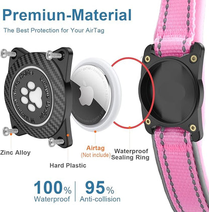 Airtag Dog Collar with Waterproof Air Tag Holder, Luminous Reflective, Soft Padded, Adjustable Nylon Pet Collar for Small Medium Large Heavy Duty Dogs,Pink, S