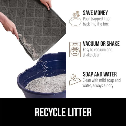 GORILLA GRIP Cat Litter Box Mat, 35x23, Water Resistant, US Designed Kitty Litter Trapping Mats, Easy to Clean, Scatter Control, Less Mess and Clean Floors, Kitten Supplies for Indoor Cats, Dark Gray