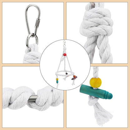Hypeety Pet Bird Parrot Swing - Hanging Hammock for Parakeets, Budgies, Conures & Quaker Parrots - Cotton Rope Round Swing Toy