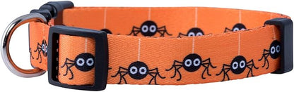 Native Pup Halloween Dog Collar- Spooky Fall Themed Horror Costume Collars- Skull, Pumpkin, Ghost, Bat, Witch, Candy Corn, Spider- Adjustable for Small, Medium, Large Breeds (Small, Spiders)