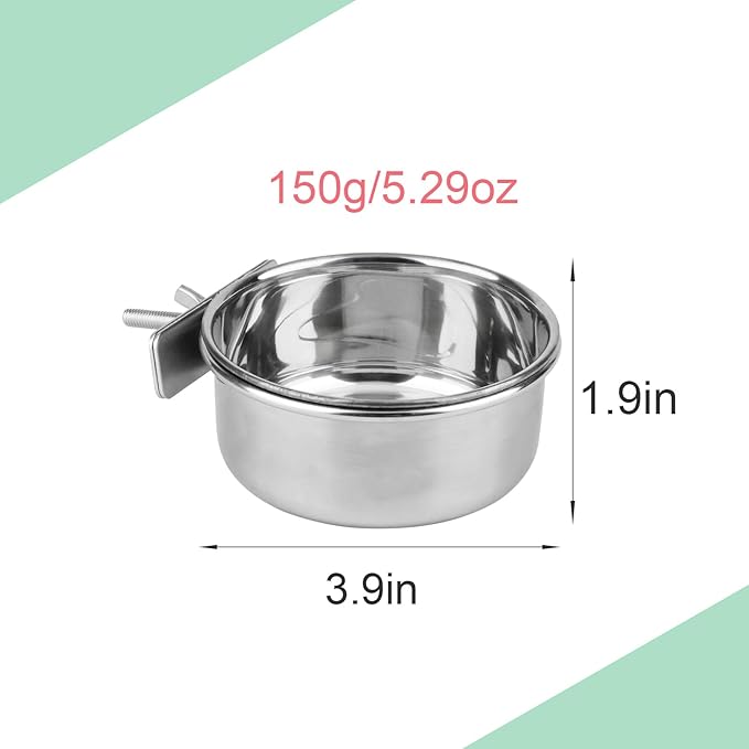 Hypeety Pet Bird Food Feeding and Drinking Hanging Cup Clamp Holder Stainless Steel Hanging Bowl for Parrot Macaw African Greys Budgies Parakeet Cockatiels Conure Lovebirds Finch Pigeon Cage