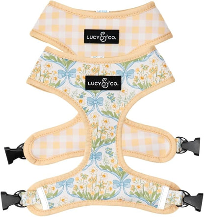 Lucy & Co. Sunshine and Daffodils Reversible Dog Harness, Adjustable Comfort Fit with Dual Leash Attachments, Medium