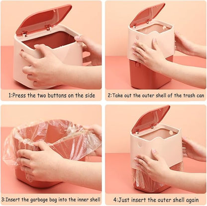 Cat Litter Trash Can Mini Countertop Trash Can with Press Type Lid Cat Poop Trash Can Includes 60 Refill Bags