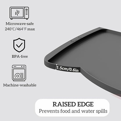 OHMO Dog Food Mat(Dark Grey, 24 * 15'') w/Residue Collection Pocket Silicone Pet Feeding Mat for Floor High Edges Anti Spills Waterproof Cat Water Bowl Tray, Easy Clean Placemat