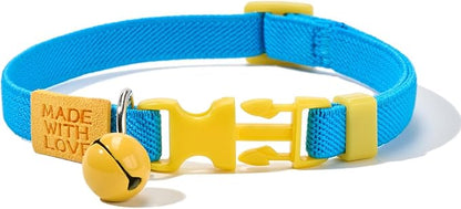Elastic Cat Collar 2 Pack of Safety Quick Release Cat Collars with Bell Anti-Suffocation Kitten Puppy Collars(Green+Blue)