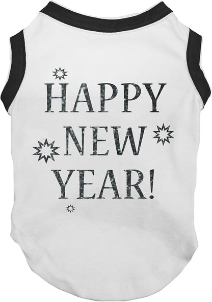 Petitebella Bling Happy New Year Puppy Dog Shirt (White/Black, Small)