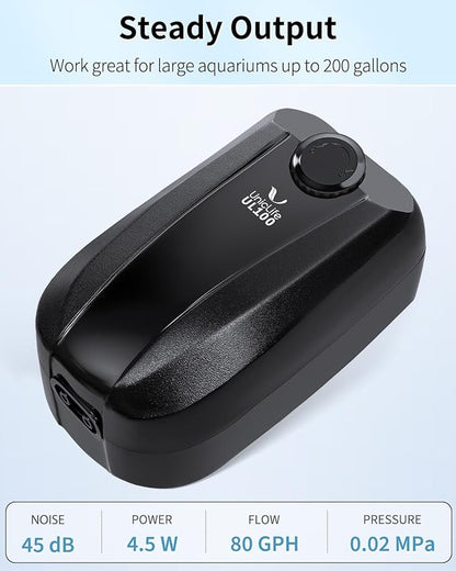 Uniclife Aquarium Air Pump Dual Outlet Fish Tank Aerator with Accessories for 5-200 Gallon Tank