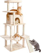 Cat Tree Tower 63in Multi-Level Cat Tower for Indoor Cats with Sisal Scratching Posts, Condo, Hammock, Dangling Ball and Extended Platform for Cats to Play, Beige