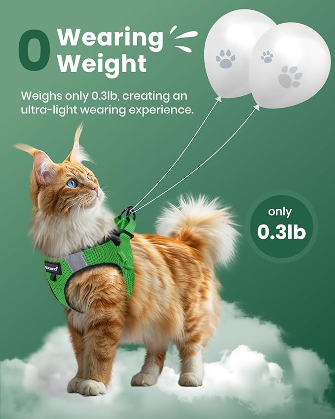 FAYOGOO Cat Harness and Leash Set | Upgrade Step-in Escape Proof Harness | Lightweight Soft Vest, No-Choke Design for Walking, Travel, Camping (Neon Green)