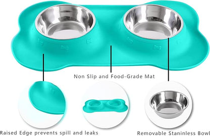 Hubulk Pet Dog Bowls 2 Stainless Steel Dog Bowl with No Spill Non-Skid Silicone Mat + Pet Food Scoop Water and Food Feeder Bowls for Feeding Small Medium Large Dogs Cats Puppies (Large, Mint Green)