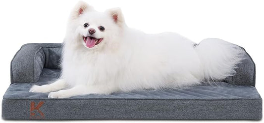 KSIIA Washable Dog Bed Large Sized Senior Dog, Orthopedic Warm Soft Pet Sofa Waterproof Pet Couch with Sides, Non-Slip and Egg-Crate Foam Big Beds with Removable Cover, 35x22Inch, Dark Grey