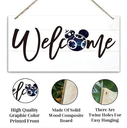 Welcome Sign for Front Door, Welcome Decor Wooden Hanging Sign for Wall Decor, Star Cartoon Characters Signs, Funny Wooden Outdoor Front Door Hanging Decoration 13.8X6.9 inches
