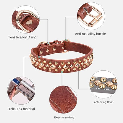 Spiked Dog Collar Soft Pu Leather Mushrooms Rivet Spike Studded Puppy Adjustable Pet Collars for Small Breeds (XS, Brown3)