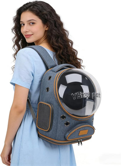 Cat Backpack Carrier, Breathable Pet Carrier Backpack Large Space Bubble for Small Dog and Large cat up to 18lbs, Transparent & Foldable Pet Carrier for Travel Hiking (Cowboy Blue)