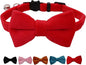 Cat Collar Breakaway with Bell and Removable Bow Tie Safety Buckle Velvet Adjustable 7-11 inches for Kitten Cats (Red)