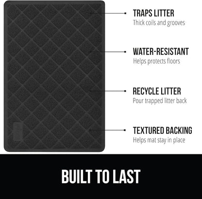 GORILLA GRIP Cat Litter Box Mat, Water Resistant, US Designed Kitty Litter Trapping Mats, Easy to Clean, Scatter Control, Less Mess and Clean Floors, Kitten Supplies for Indoor Cats 24x17 Black 2 Pack
