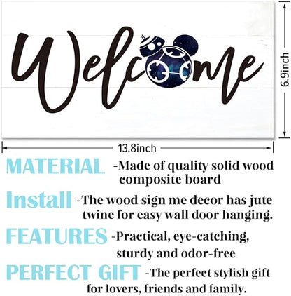 Welcome Sign for Front Door, Welcome Decor Wooden Hanging Sign for Wall Decor, Star Cartoon Characters Signs, Funny Wooden Outdoor Front Door Hanging Decoration 13.8X6.9 inches