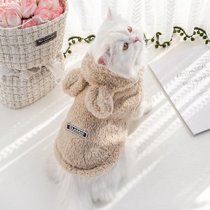 Selena Cat Bunny Ears Costume Cute Dog Kitten Hoodies Sweater Rabbit Ears Puppy Pet Apparel (X-Large,Beige)