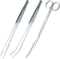 3-Piece Aquascaping Tools Set – 25cm / 9.8in Straight & Curved Long Tweezers, Scissors, Fine Tip 1mm – Aquarium Plant Care, Terrarium Tools