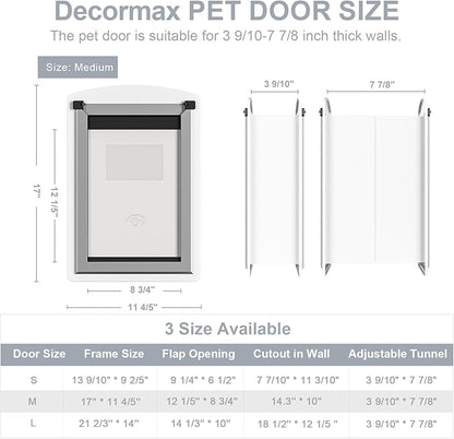 Steel Dog Door for Wall, Energy Efficient Pet Door, Telescoping Tunnel and Steel Frame, Double Magnetic Flaps and Two Sliding Lock Panels, Easy to Install, White, Medium