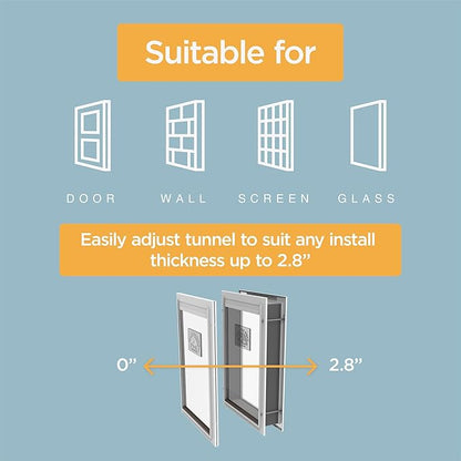 Hakuna Pets Deluxe Aluminum Pet, Cat and Dog Door with 2-Way Locking Panel for Screens, Doors and Walls up to 2.8" Thick, Large, Silver