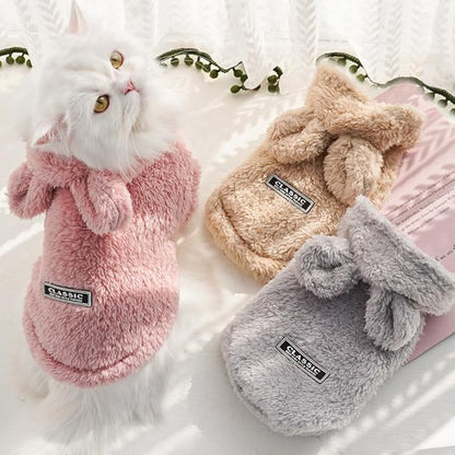 Selena Cat Bunny Ears Costume Cute Dog Kitten Hoodies Sweater Rabbit Ears Puppy Pet Apparel (Small,Pink)