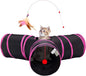 Tempcore Pet Tube Toys 3 Way Collapsible, Cat Tunnels for Indoor Cats，Kitty Bored Pet Toys with Peek Hole & Ball Cat, Puppy, Kitty, Kitten, Rabbit, Rose Red
