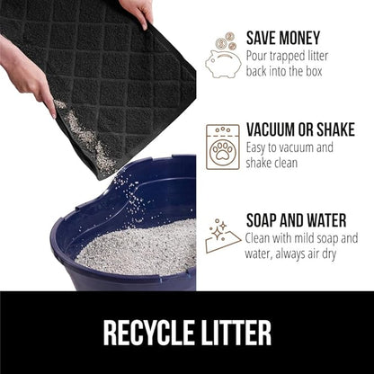 GORILLA GRIP Cat Litter Box Mat, Water Resistant, US Designed Kitty Litter Trapping Mats, Easy to Clean, Scatter Control, Less Mess and Clean Floors, Kitten Supplies for Indoor Cats, 17x11 Black