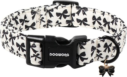 DOGWONG Cute Dog Collar, Black Bow Pattern Dog Collar, Girl Female Dog Collars with Strong Plastic Buckle for Large Dogs,XL