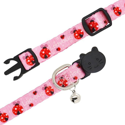 Cat Collar, 2 Pack Breakaway Collar with Bells, Safety Buckle Kitten Collars for Boy and Girl Cats, Bee+Ladybug