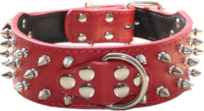 Serijoars Spiked Studded Dog Collar, PU Leather Dog Collar, Adjustable Pet Collars for Medium or Large Breed Pet (S, Red1)