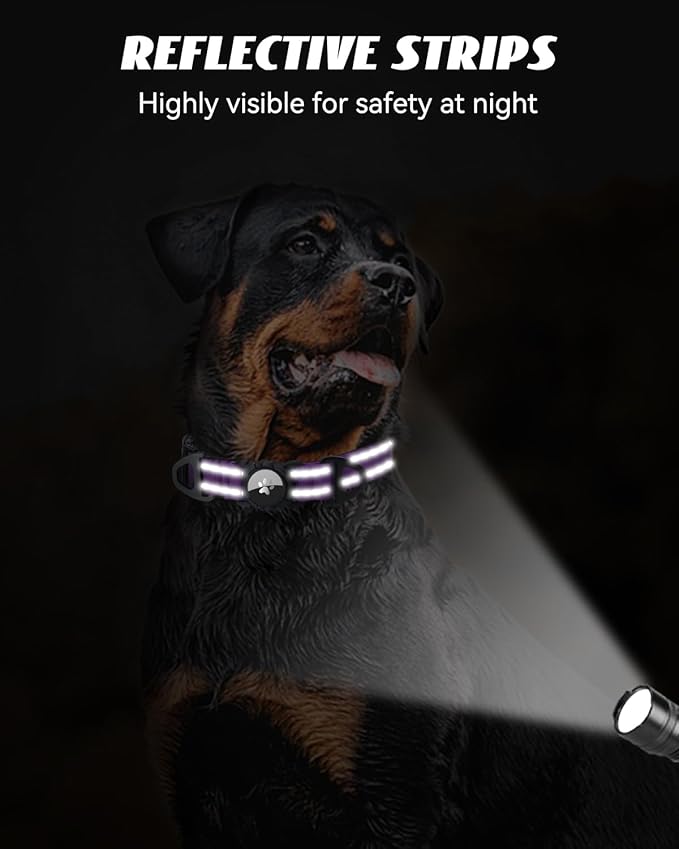 Joytale Airtag Dog Collar, Reflective Pet Collar with Waterproof AirTag Holder, Dual D-Rings, Soft Padded Adjustable for Extra Small and Puppy Dogs, Purple, XS