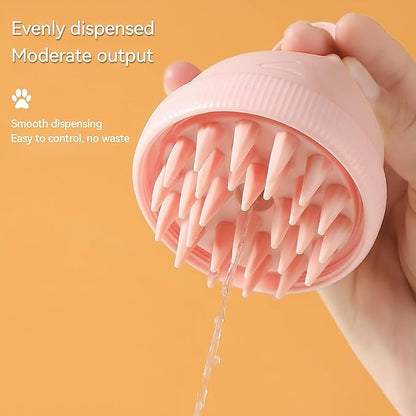 Silicone Cat Bath Brush - Soft Pet Grooming Tool with Integrated Shampoo Dispenser | Gentle Massage Bristles for Cats & Small Dogs(Pink)