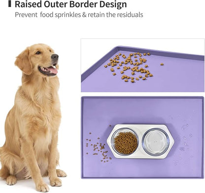 Dog Food Mat,Silicone Waterproof Food Tray,Non Slip Pet Bowl Mats Placemat,1" Raised Edge,Suitable for Most Small and Medium Sized Pets,32" x 24"