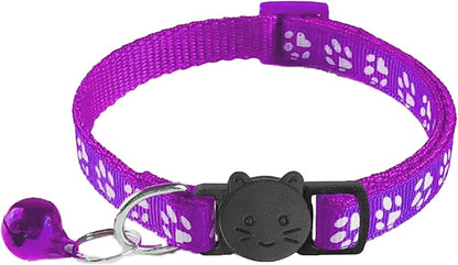6 Pack Breakaway Cat Collar with Bells, Claw Print Design, Safety Buckle Kitten Collars, 0.4 Inches Width Lightweight, Adjustable 7.5-12.5 Inches Suitable for Girl Boy Cats