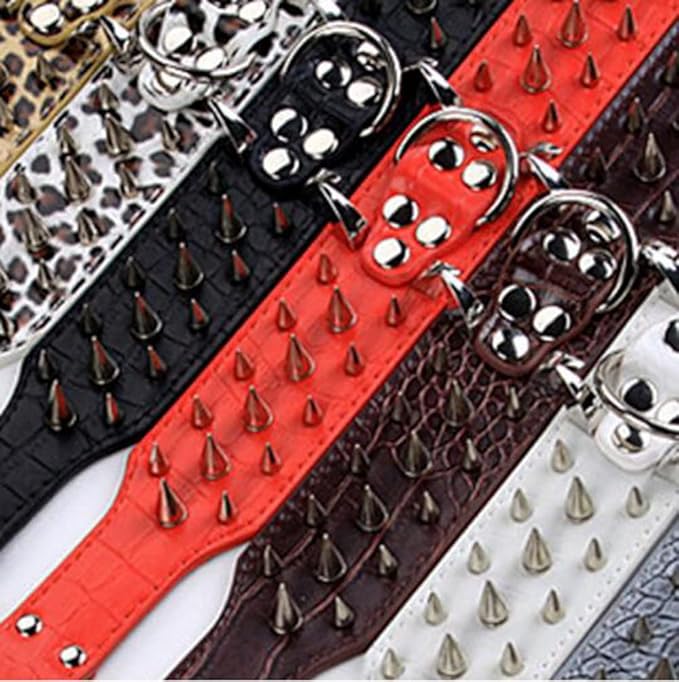 Serijoars Spiked Studded Dog Collar, PU Leather Dog Collar, Adjustable Pet Collars for Medium or Large Breed Pet (S, Pink5)