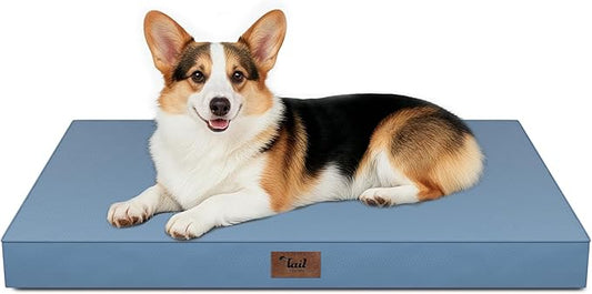 Large Outdoor All Weather Dog Bed, Waterproof Pet Bed for Large Dogs, Orthopedic Egg Crate Foam with Washable Removable Oxford Cooling Cover, 36x27 Inch, Blue