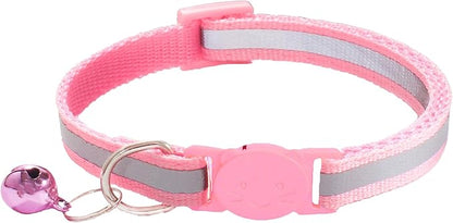 3 Pack Reflective and Breakaway Cat Collars with Bells，Adjustable Kitten Collars from 7.5 to 12.5 Inches, Ideal of Kitten Collar, Suitable for Girls and Boys (Pink)