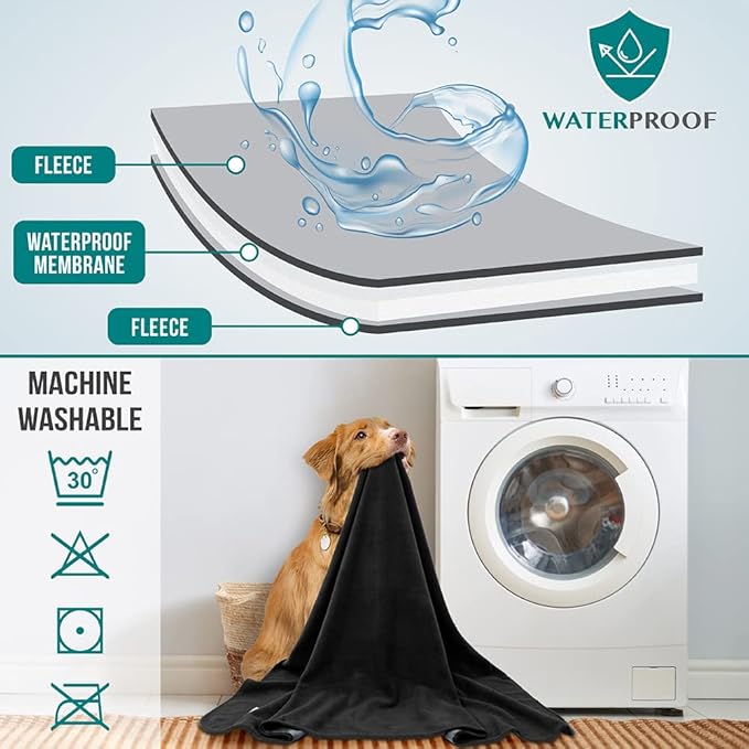 PetAmi Waterproof Dog Blanket for Extra Large Pets Dogs Cats, Large Pet Couch Cover Protector for Furniture, Reversible Washable Soft Fleece Cat Blanket for Bed Couch Sofa, 60x80 (Black/Gray)