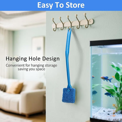 Fish Tank Cleaner with Five Sided Sponge Brush and Long Handle Aquarium Scrubber Alage Scraper for Glass Aquariums Terrarium Home Kitchen(3Pack)
