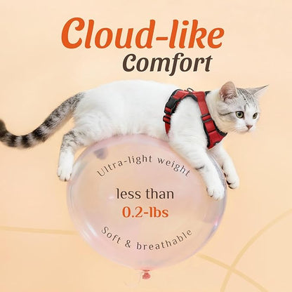 Dooradar Cat Harness and Leash Set, Escape Proof Safe Adjustable Kitten Vest Harnesses for Walking, Easy Control Soft Breathable Mesh Jacket with Reflective Strips for Cats, Red, S