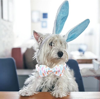 Lionheart glory Easter Dog Collar with Bow Tie Carrot Print Dog Collar Girl or Boy Soft Durable Adjustable Puppy Gift Collar Bows Spring Collar Dog Bow