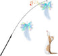 Pawaboo Feather Teaser Cat Toy, Interactive Feather Wand Cats Toy Flying Feathers Cat Catcher with Extra Long 34.5" Wand and Small Bell, Exerciser Playing Toys for Kitten or Cats, Blue Butterfly